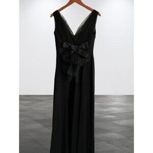 PAULE KA Evening Gown Elegant Black Sleeveless Dress V-Neck & Bow Detail